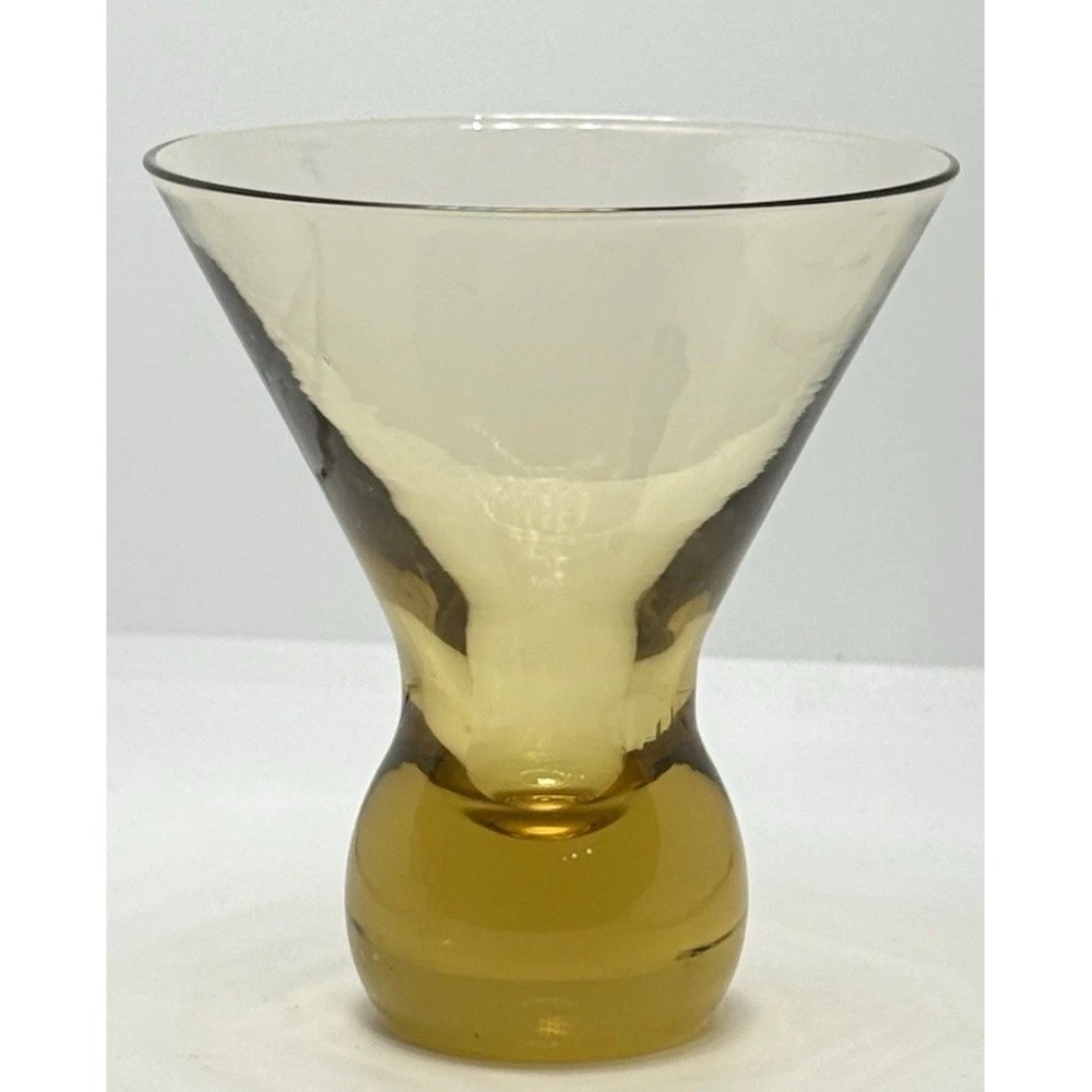 Vintage Amber Yellow Art Glass Cordial Liqueur Glass Heavy Base Flared Rim
